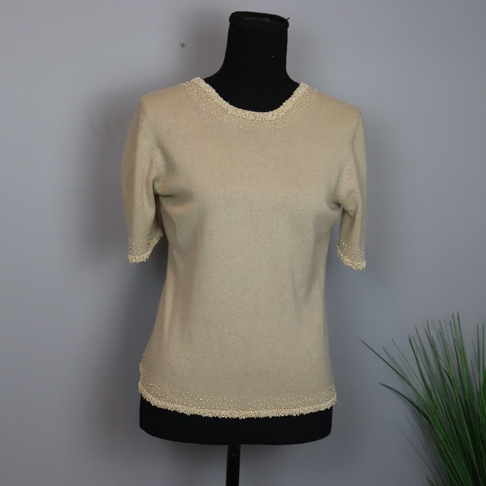 Vintage Jaeger hand‎ beaded silk and cashmere sweater size Large